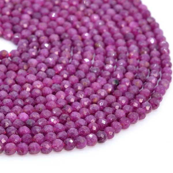 4MM Ruby Beads Genuine Natural Gemstone Half Strand Faceted Round Loose Beads 7.5" Bulk Lot Options (107719h-2514)