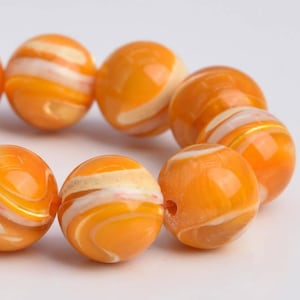 9-10MM Orange Trochidae Shell Beads Grade AAA Natural Gemstone Half Strand Round Loose Beads 7.5&quot; BULK LOT 1,3,5,10 and 50 (103651h-924)