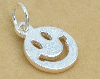 13x10MM Sterling Silver Smile Face Charm Solid Silver  (61468-2098)