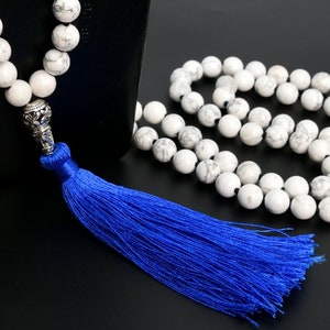 8MM Howlite Mala Beads 108 Pcs Grade AAA Necklace 41" Genuine Natural Round Gemstone with Tassel BULK LOT 1,3,5,10,50 (106811-082)