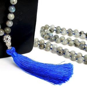 8MM Labradorite Mala Beads 108 Pcs Grade A Necklace 41" Genuine Natural Round Gemstone with Tassel BULK LOT 1,3,5,10,50 (106821-083)