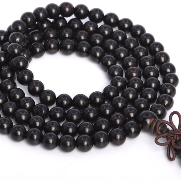 6MM Black Ebony Blackwood Mala Beads 108 Pcs Natural Wood Round Beads 26" BULK LOT 1,3,5,10 and 50 (80001-571)