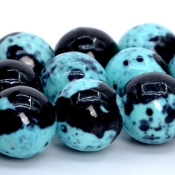 Aqua Blue & Black Rain Flower Jade Beads Round Loose Beads 4MM 6MM 8MM 10MM Bulk Lot Options