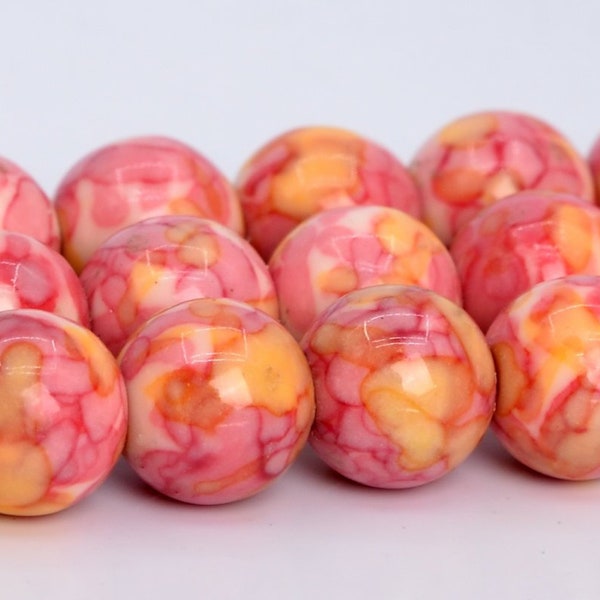 Pink & Yellow Rain Flower Jade Beads Round Loose Beads 4MM 6MM 8MM 10MM 12MM Bulk Lot Options