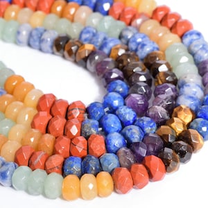 7 Chakra Beads Grade AAA Natural Gemstone Faceted Rondelle Loose Beads 6x4MM 8x5MM Bulk Lot Options