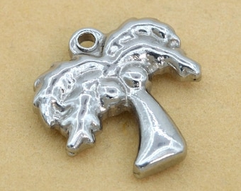 14x14MM Coconut Palm Tree Charm Double Side Stainless Steel Charm 2 Pcs Bulk Lot Options (61413-2094)