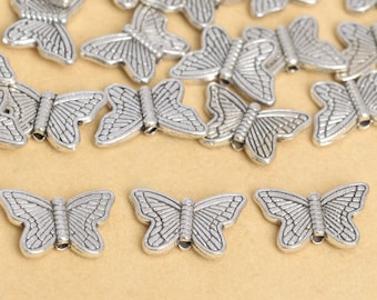 10pcs Antique Silver Rectangle Butterfly Beads Metal Spacers 7x14mm B68069