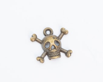 5pcs Spacer Charm Antique Brass Metal Pendant Jewelry Making Skull 28x28x3mm