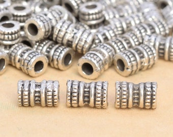 20pc Silver Barrel 8x4mm Clasps; Textured Design