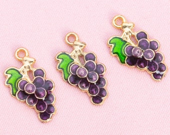 65541-3291 18x13x2MM Charm Grape Gold Tone With Green /& Purple Enamel Charms 6 Pcs
