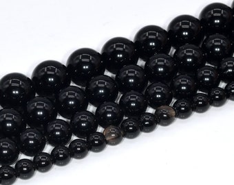 15in Strand 6mm 8mm Gemstone Bead High Quality Obsidian Gemstone Beads Black Obsidian Beads Polished Obsidian Beads