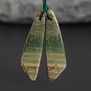 Unique Natural Red Creek Jasper Earring Pair Grade AAA 43X12X4MM Drilled Beveled Teardrop Matched Earring Bead Pair Only One(902625)