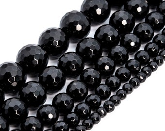 Black Tourmaline Beads Brazil Grade AAA Genuine Natural Gemstone Micro Faceted Round Loose Beads 5-6MM 8MM Bulk Lot Options