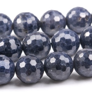 8-9MM Deep Blue Sapphire Beads Grade A+ Genuine Natural Gemstone Micro Faceted Round Loose Beads 17.5&quot; / 7&quot; (124473)