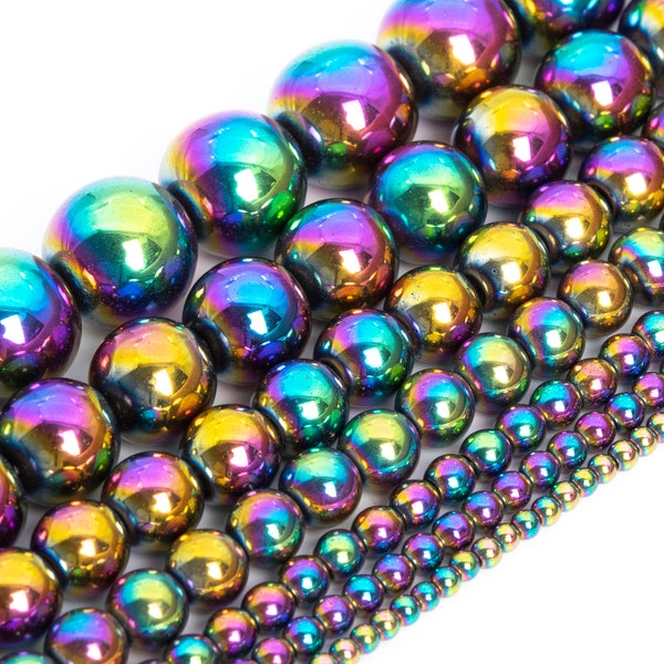 Rainbow Hematite Beads Grade AAA Gemstone Round Loose Beads 2MM 4MM 6MM 8MM 10MM 12MM Bulk Lot Options