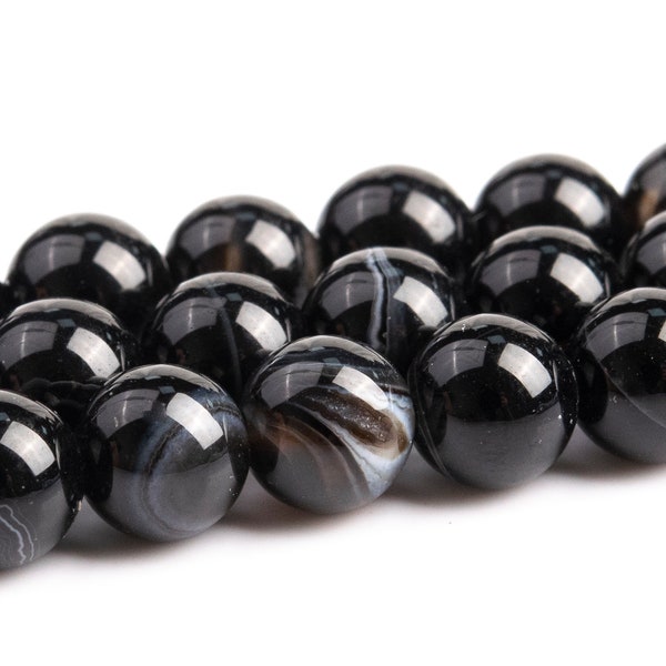 Black Striped Agate Beads Grade AAA Genuine Natural Gemstone Round Loose Beads 4MM 6MM 8MM 10MM 12MM Bulk Lot Options