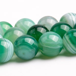 8MM Green Striped Agate Beads Grade AAA Gemstone Round Loose Beads 15&quot;/7.5&quot;  Bulk Lot Options (122329)