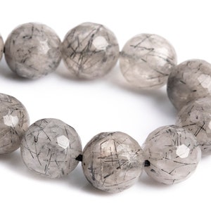 9-10MM Black Rutilated Quartz Beads AAA Genuine Natural Gemstone Half Strand Micro Faceted Round Beads 7.5&quot; Bulk Lot Options (107253h-2319)