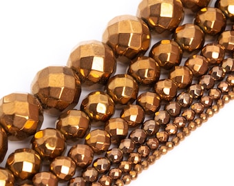 Red Bronze Hematite Beads Grade AAA Natural Gemstone Faceted Round Loose Beads 2MM 4MM 6MM 8MM Bulk Lot Options