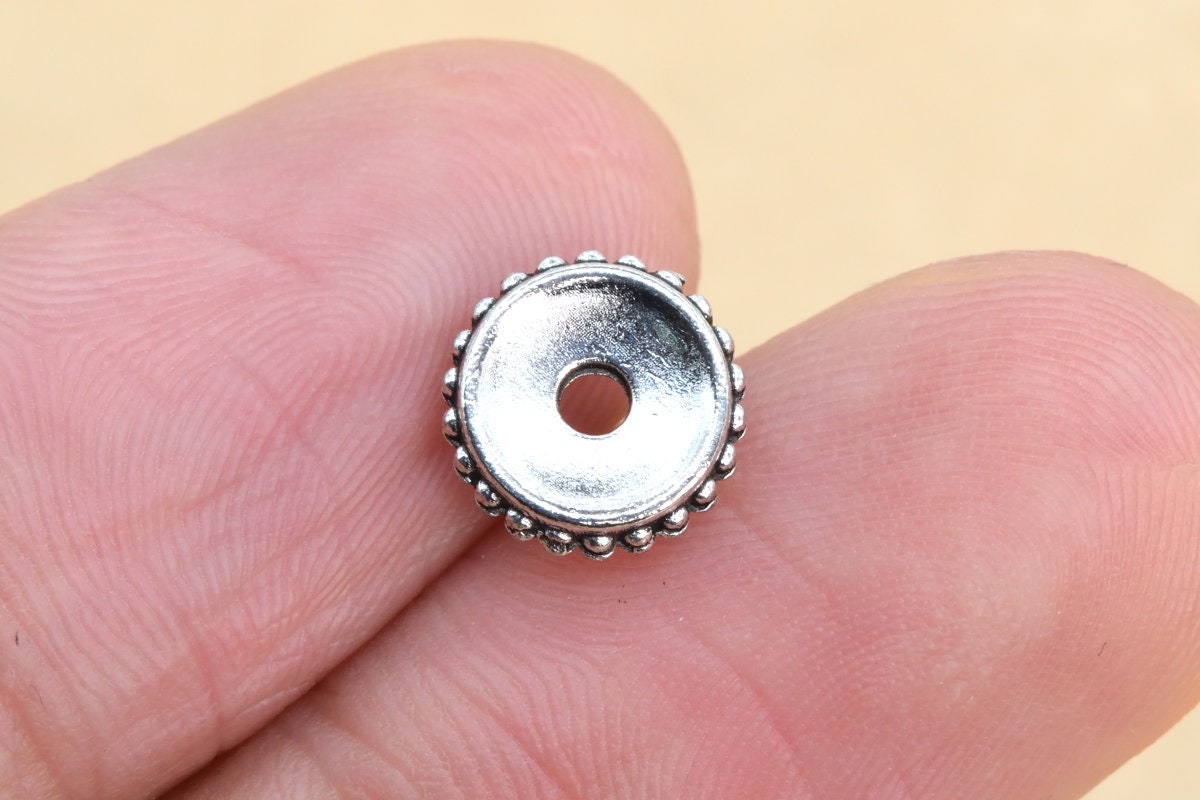 8x2mm Antique Silver Tone Spacer Beads Round Slice 30 Pcs