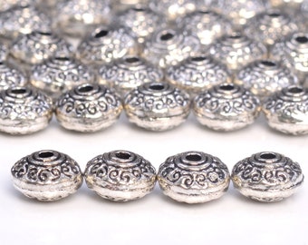 Soucoupe tibétaine argentée antique, perles d'espacement, 30 pcs, options de lot en gros (61355-2033)