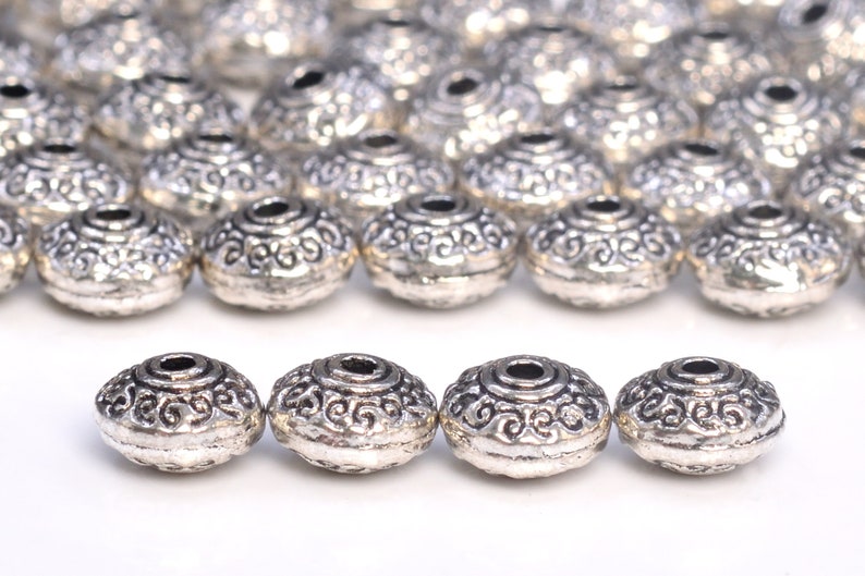 Soucoupe tibétaine argentée antique, perles d'espacement, 30 pcs, options de lot en gros 61355-2033 image 1