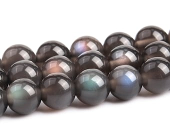 Rainbow Obsidian Beads Natural Round Black Obsidian Beads