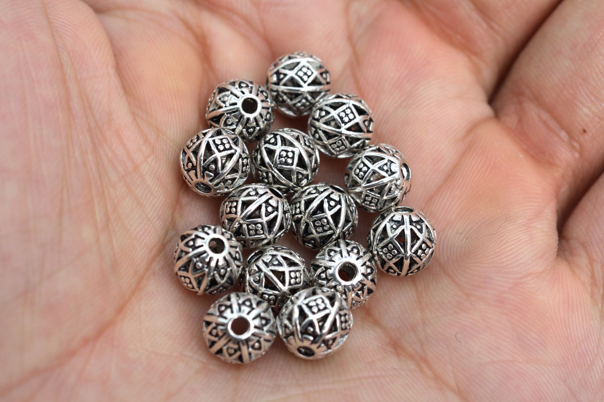 Perline In Ottone Antico Argento Tibetano 6 Mm (100 Pezzi - Foto 5