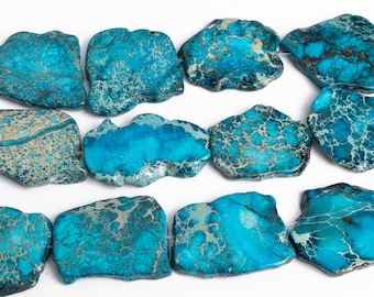 Fio completo de contas soltas de apatita azul marinha, sedimento marinho, jaspe imperial, grau AAA, 24 x 34 mm a 32 x 41 mm, em formato livre, 38 cm (125947-1325)