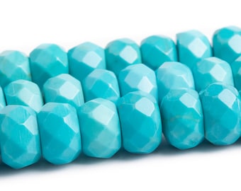 Mint Blue Magnesite Turquoise Beads Faceted Rondelle Stone Loose Beads 6MM 8MM Bulk Lot Options