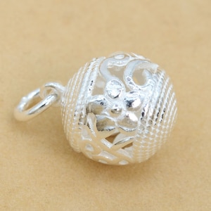 Ciondolo a sfera floreale in argento sterling 13x10MM Argento massiccio (61601-2107)