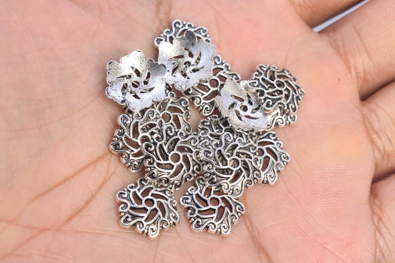 12x2MM Floral Bead Cap Antique Silver Tone Zinc Alloy 30 Pcs Bulk Lot Options 62986-2344