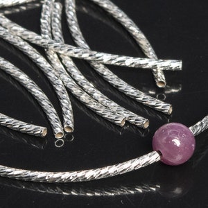 30x1.5MM Sterling Silver Curved Tube Twisted Faceted 4 Pcs Solid Silver (64761-2172)
