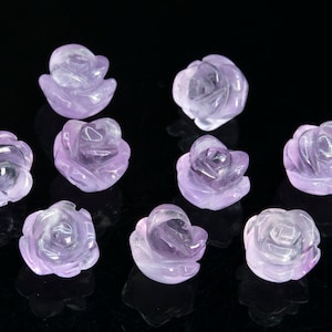 5 Beads Lavender Purple Amethyst Handcrafted Beads Rose Carved Genuine Natural Flower Gemstone 10MM 12MM 14MM Bulk Lot Options