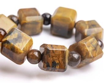 8-10 MM koraliki pietersite brązowa bransoletka klasa A prawdziwy naturalny szlifowany kamień szlachetny sześcienny 7" (121695h-1488)