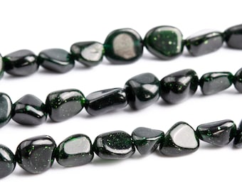 6-8MM Dark Green Goldstone Pebble Chips Beads Grade AAA Gemstone Loose Beads 15" / 7.5" Bulk Lot Options (117262)