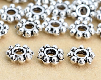 4x1MM Antique Silver Tone Spacer Beads Daisy 50 Pcs Bulk Lot Options (62714-2295)