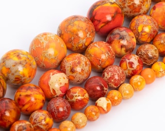 Red Orange Sea Sediment Imperial Jasper Beads Grade AAA Round Gemstone Loose Beads 4MM 6MM 8MM 10MM 12MM Bulk Lot Options