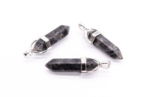 【CTHY HERITAGE】 15号 LARVIKITE RHODIUM 2 Pcs 33x8mm Black Labradorite Larvikite Healing Hexagonal