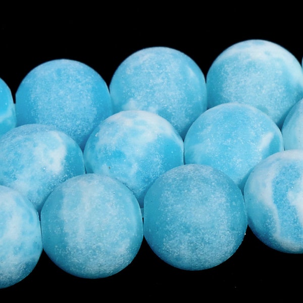 Matte Blue Sky Larimar Quartz Beads Grade A Synthetic Gemstone Round Loose Beads 4MM 6MM 8MM 10MM 12MM Bulk Lot Options