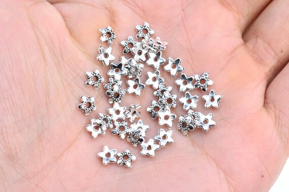 50 Tappi Per Perle 7x5 Mm - Argento Anticato Tibetano Double Face - Perlin - Accessori Per Creazione Gioielli Fai Da Te