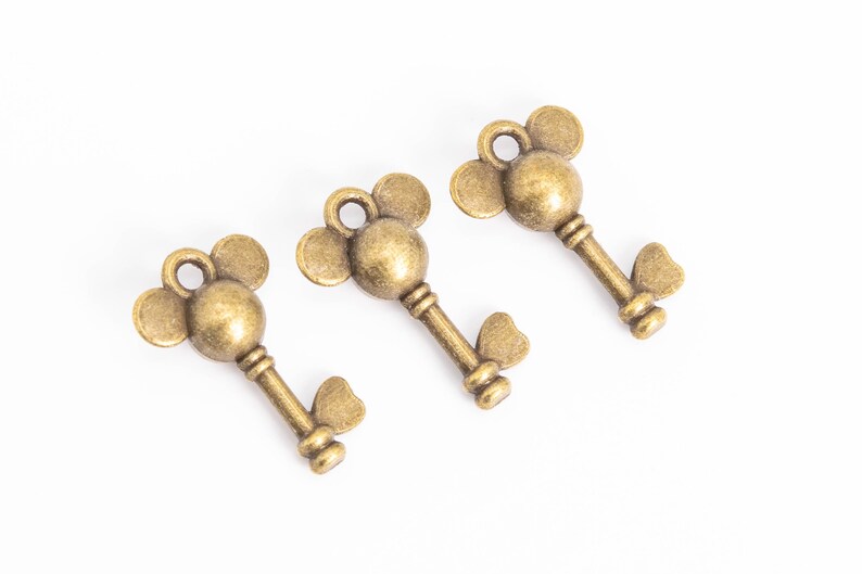 18x11MM Key Charm Double Side Antique Bronze Tone Zinc Alloy Metal Charm 10 Pcs Bulk Lot Options 110481-1555