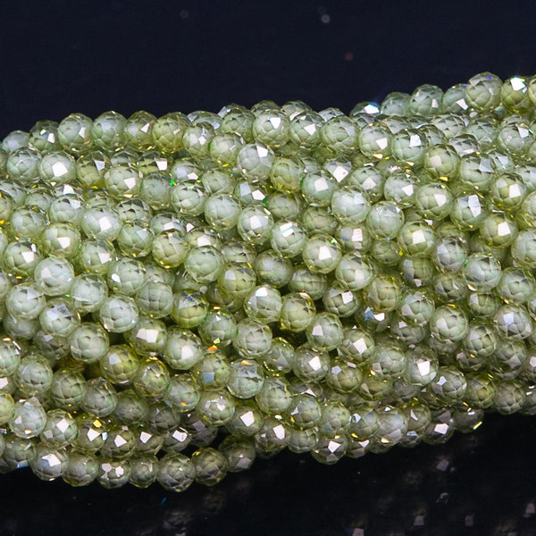 2MM Moss Green Cubic Zirconia Beads Grade AAA Full Strand Faceted Round Loose Beads 15" Bulk Lot Options (110620-3201)