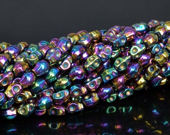 8x5MM Rainbow Hematite Beads Skull Grade AAA Natural Gemstone Full Strand Loose Beads 15.5" BULK LOT 1,3,5,10 and 50 (104571-1240)