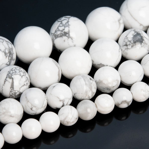 White Howlite Beads Grade AAA Genuine Natural Gemstone Round Loose Beads 4MM 6MM 8MM 10MM 12MM 16MM Bulk Lot Options