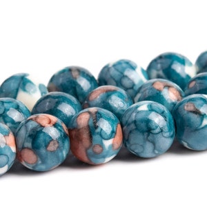 Ink Blue and Orange Rain Flower Jade Beads Round Loose Beads 4MM 6MM 8MM 10MM 12MM Bulk Lot Options
