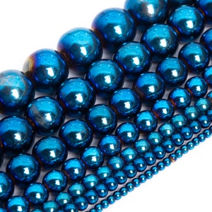 Blue Hematite Beads Grade AAA Natural Gemstone Round Loose Beads 4MM 6MM 8MM 10MM 12MM Bulk Lot Options