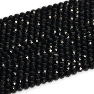 3MM Black Tourmaline Beads Brazil AAA Genuine Natural Gemstone Full Strand Faceted Round Loose Beads 15" Bulk Lot Options (107688-2506)