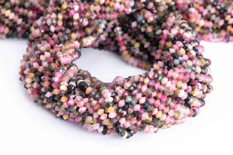 3x2MM Multicolor Tourmaline Beads AAA Genuine Natural Gemstone Full Strand Faceted Rondelle Loose Beads 15 Bulk Lot Options 111781-3407