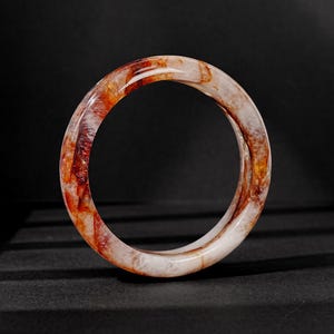 61MM Natural Rusty Red Rutile Phantom Quartz Wide Bangle, One Of A Kind, Women's Gemstone Jewelry Gift, Gift Box Included
